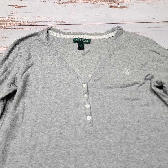 🌺3/$20 Lauren Ralph Lauren Night Gown Gray Cotton Pajamas M - Picture 4 of 9